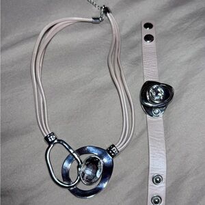 Silver and Beige Necklace and Bracelet Set